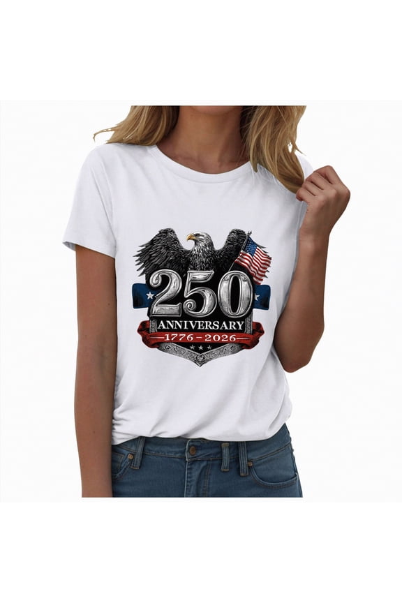 Women T Shirts 250th Anniversary American Flag Shirt, 250 Years America Shirts for Wo Man,White,L