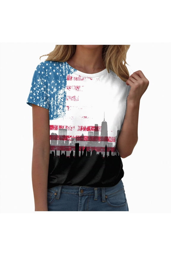 enyan Women's 250th Anniversary Print Shirt Bald Eagle and USA Flag Patriotic Tshirt Woman Shirt Grey,S