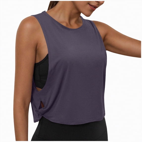enyan Women's Basic Double Lined Scoop Neck Tank Tops Adjustable Tank Summer Sleeveless Tops Sleeveless Tops for Women,Dark Purple,XXL