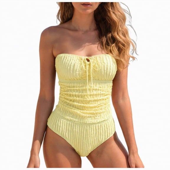 enyan Women's Bikini Sets Two Piece Swimsuit High Waisted V Neck Twist Front Adjustable Spaghetti Straps Bathing Suit Swimsuits for Women,Light Yellow,S