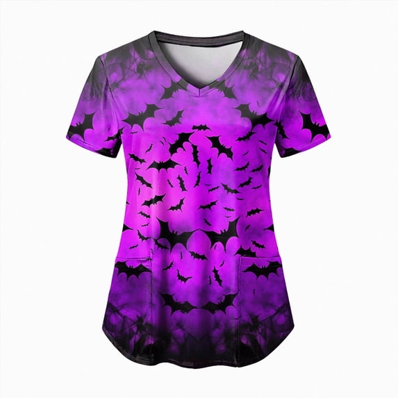 enyan Women's Halloween Shirts Spooky Season Short Sleeve T Shirt Halloween Pumpkin Ghost Fall Tee Top Halloween Tshirt Women(Purple,XXL)