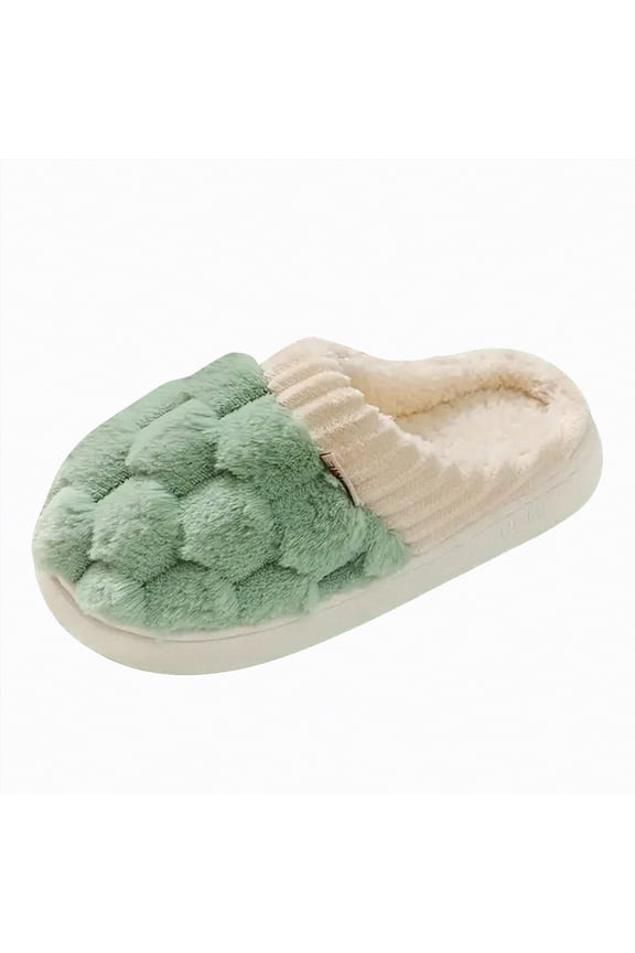 Women's Indoor Bedroom Slipper , Gift for Women, Wool-Like House Shoe with Anti-Skid Rubber Sole for Ladies Womens House Slippers Green Size 8-8.5