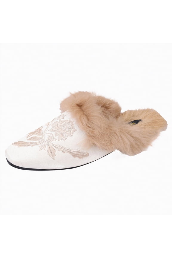 Women's Indoor Bedroom Slipper , Gift for Women, Wool-Like House Shoe with Anti-Skid Rubber Sole for Ladies Womens Slippers White Size 7