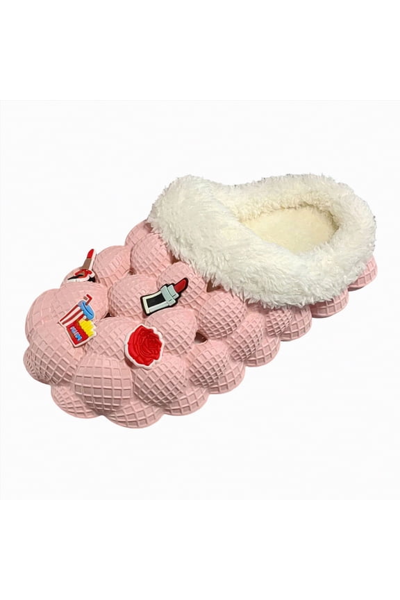 Women's Indoor Bedroom Slipper , Gift for Women, Wool-Like House Shoe with Anti-Skid Rubber Sole for Ladies Wonens Slippers Pink Size 7