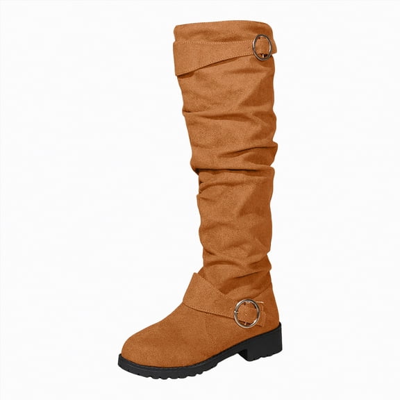 enyan Women's Knee High Boots Fashion Comfortable Riding Boots for Women Low Heel Women's Knee-High Boots Orange,Size 6.5