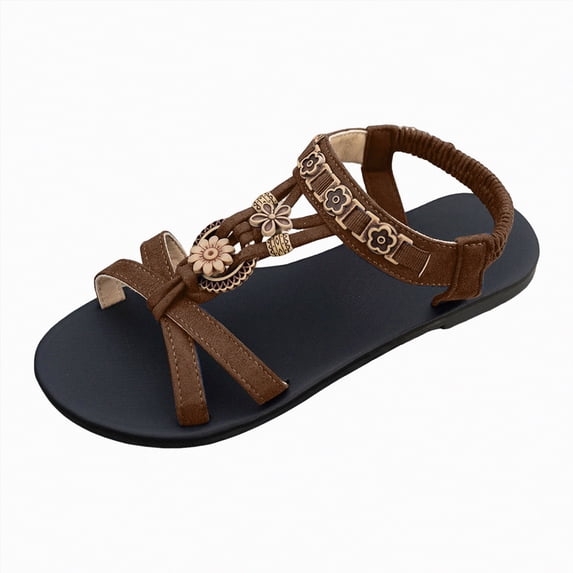 enyan Women's Low Wedge Heels Summer Dressy Platform Sandals Elastic Ankle Strap Open Toe Flower Shoes Black Wedges For Women,Brown,Size 7.5