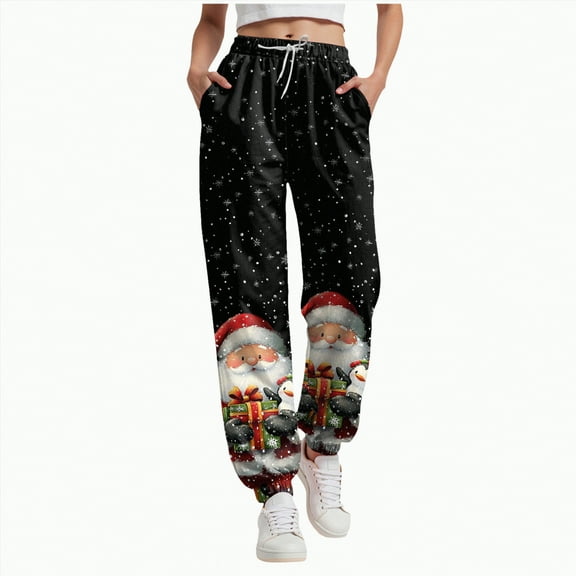 enyan Women's Popular Print High Waist Premium Jogger Track Pants Womens Christmas Pants Black,S