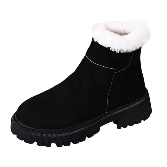enyan Women's Snow Boots Ankle Winter Mini Boots for Women Genuine Suede Faux Fur Lining Water Resistant Warm Snow Boots Slip On Memory Foam Comfort Booties Black，6.5