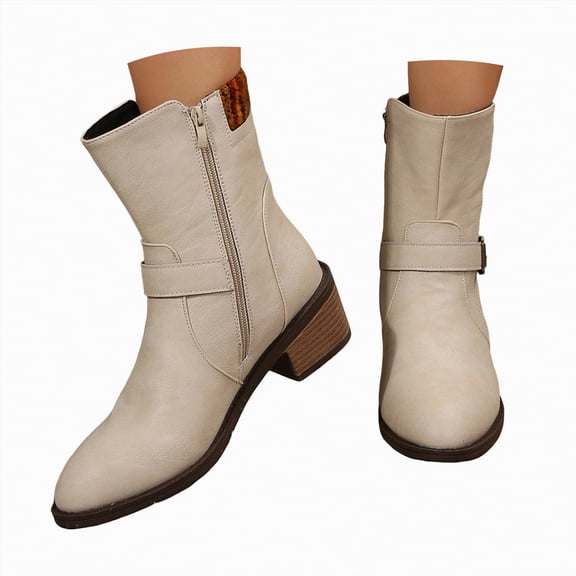 enyan Women's Snow Boots Fashionable and Warm Mid Calf Winter Boots Perfect for Casual and Outdoor Activities Mid Calf Boots Beige,Size 7