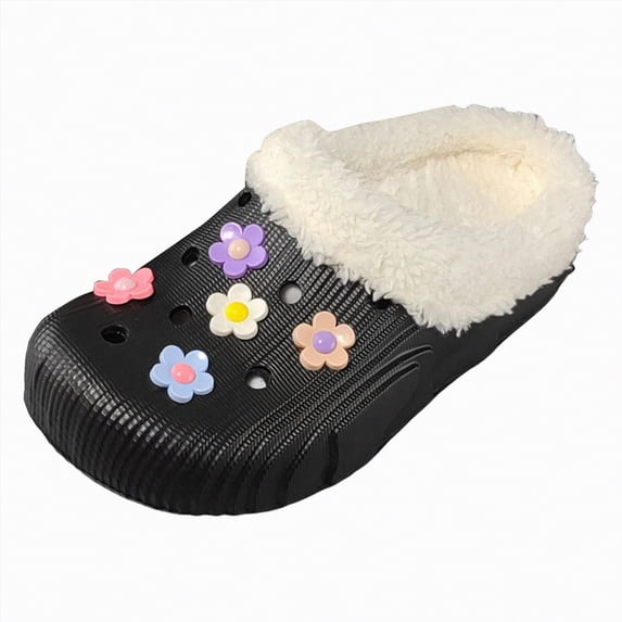 enyan Women's Suede Slipper, Flat Slip On House Shoes with Faux Lining Indoor Outdoor Short Mini Boots Women Slipper Black Size 10