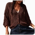thumbnail image 1 of enyan Women's Summer Crop Shirt Lightweight Cardigan Sweater Ruffle Shirt Casual Button Shurgs Sweaters Long Sleeve Tops（Coffee,One Size）, 1 of 4