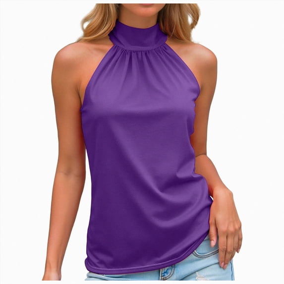 enyan Women's Tank Tops,Women's Padded Square Neck Tank Tops Summer Double Layer Basic Sleeveless Tank Shirts Built in Bra,Purple,3XL