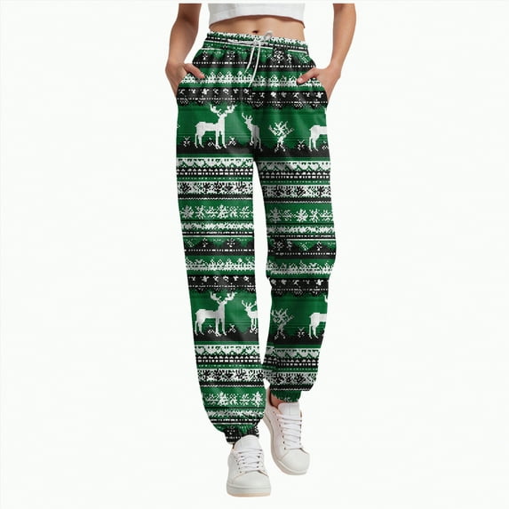 enyan Women's Ultra-Soft Lounge Joggers Sweatpants Athletic Yoga Pants with Pockets Christmas Sweat Pants Green,XL