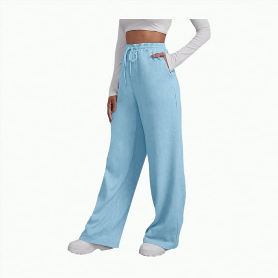 enyan Women's Ultra-Soft Lounge Joggers Sweatpants Athletic Yoga Pants with Pockets Wide Leg Sweatpants Women Light Blue,M