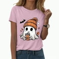thumbnail image 1 of enyan Women'sHalloween Shirts Cute Spooky Season Fall Graphic Funny Tees Ghost Print T-Shirt Tops Pink,XXL, 1 of 6