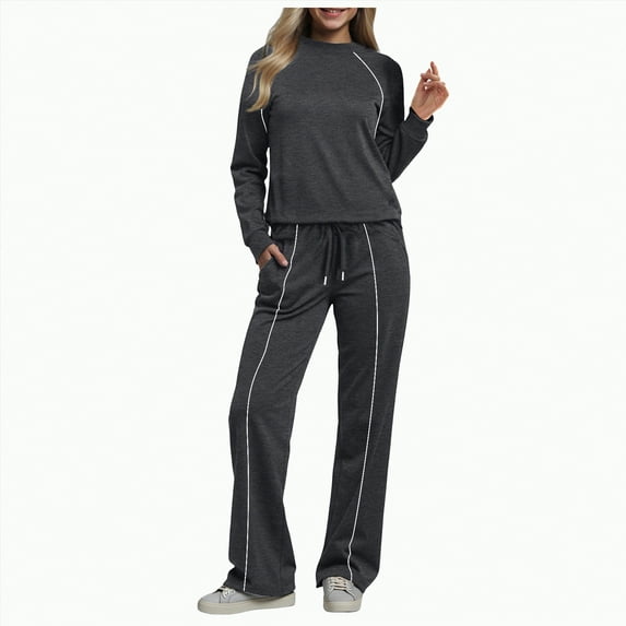enyan Womens 2 Piece Outfits Solid Color Hoodies Sweatsuit Sets Tracksuit Fall Outfits for Women Lounge Set Women Sweatsuit Dark Gray,XXL
