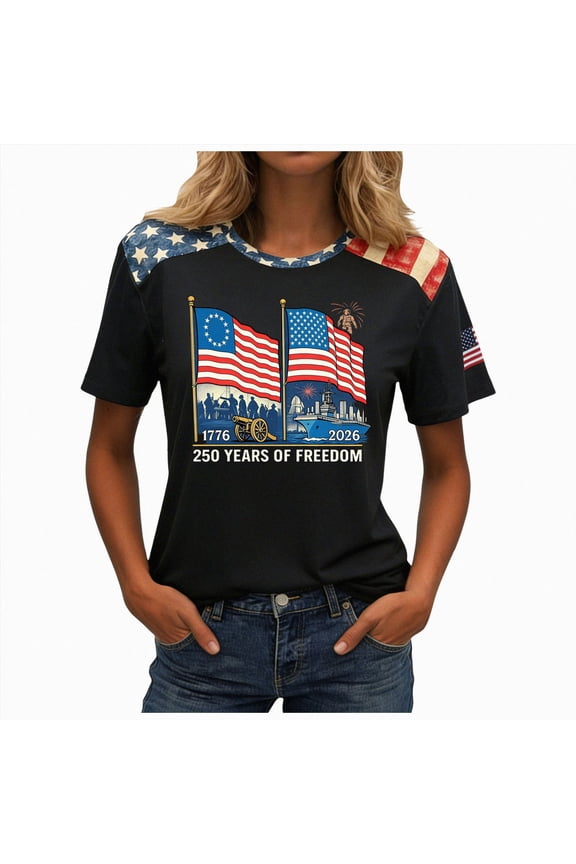 enyan Womens 250 Anniversary USA Shirt American Flag Shirt 4th of July T-Shirt USA Flag Patriotic Tee Tops Blue,XXL