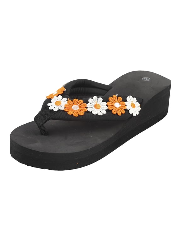 Womens Arch Support Flip Flops Comfortable Yoga Mat Slip on Summer Beach Walking Thong Cushion Sandals Platform Sandals Women,Orange,Size 7