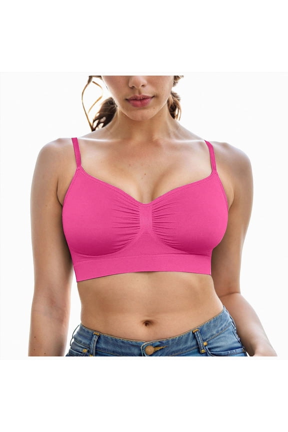 Womens Deep V Bras Wireless Comfortable Bra Supportive No Underwire Bras Tshirt Push Up Bralettes Plunge Seamless Bras Women Hot Pink,S