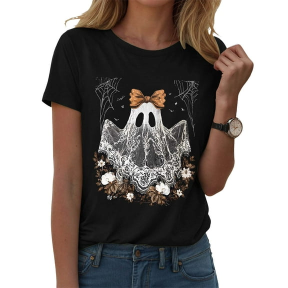 enyan Womens Halloween Shirts Halloween Shirt Women Shirts Spooky Graphic Tee Halloween Casual Fall Top Black,XL