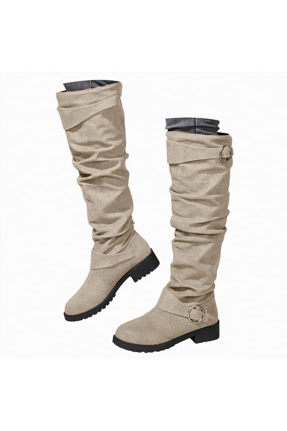 Womens Knee High Boots Pointed Toe Suede Boots Chunky Heel Slouchy Shoes Tall Fall 2025 Side Zipper Black Knee High Boots for Women White,Size 6