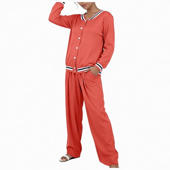 enyan Womens Lounge Sets Women's 2 Piece Outfits Fall Sweatsuits Hoodies Wide Leg Sweatpants Tracksuits Lounge Matching Sets Red,XL