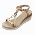 thumbnail image 1 of enyan Womens Sandals Women's Platform Wedge Sandals Comfortable Open Toe Ankle Strap Summer Walking Sandals with Buckle,Beige,Size 9, 1 of 7