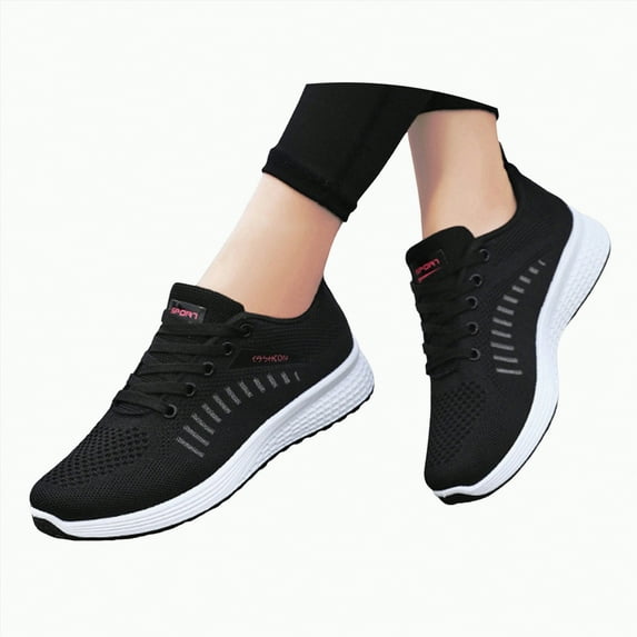 enyan Womens Shoes Womens Sneakers Breathable Mesh lightweight Lace-up Woman Running Athletic Tennis Walking Shoes Black,Size 6