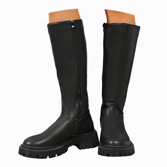 enyan Womens Slouch Boots, Flat Heels Mid Wide Calf Zipper Ladies Fall Winter Fashion Boots Cowgirl Boots Black,Size 9