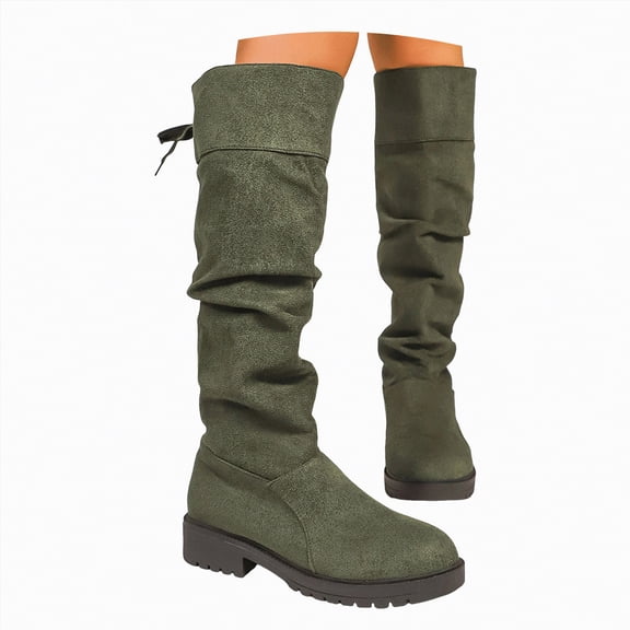 enyan Womens Slouch Boots, Flat Heels Mid Wide Calf Zipper Ladies Fall Winter Fashion Boots Cowgirl Boots Women Dark Green,Size 8.5