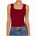 thumbnail image 1 of enyan Womens Tank Tops with Built in Bras Summer Square Neck Sleeveless Shirts Ribbed Fitted Basic Casual Tops Racerback Tank Tops for Women,Wine,S, 1 of 7