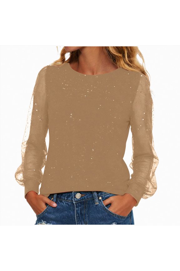 Womens Tops Long Sleeve Shirts Lightweight Sweaters Loose Fit Crewneck Color Block Fall Fashion Outfits Long Sleeve Shirt Women,Gold,L