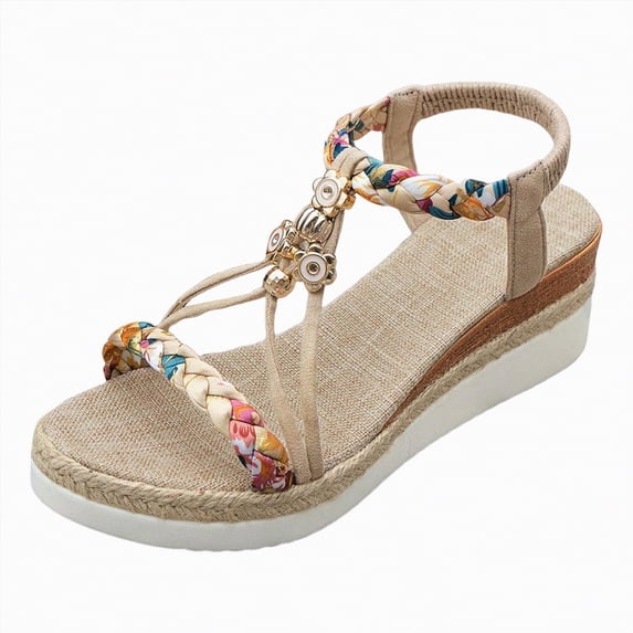 enyan Womens Wedge Sandals Wedges for Women Platform Sandals Wedge Heels for Sandals Comfortable Summer Espadrille Shoes Ankle Strap&Open Toe,Khaki,Size 7.5