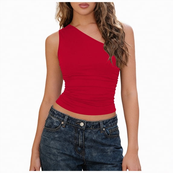 enyan Workout Tops for Women Racerback Basic Tank Summer 2025 Camisole V Neck Slim Fit Ribbed Sleeveless Women Athletic Tops,Red,M