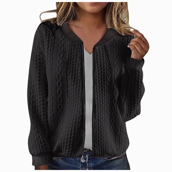 enyan Zip up Sweatshirt Jacket Stand Collar Hoodless Outerwear Casual Coat with Pockets Womens Jacket Black,XL