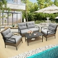 thumbnail image 1 of enyopro 4-Piece Outdoor Sectional Sofa Set, PE Rattan Conversation Set with Arm Chairs, Tea Table and Cushions, All-Weather Cushioned Sofa Furniture Set for Backyard Patio Porch Garden Poolside, K3056, 1 of 10