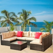 enyopro 7 Piece Outdoor Patio Furniture Sofa Sets, Sectional Rattan Couch Set, All-Weather Wicker Deck Conversation Set with Table and Cushions, Bistro Set for Front Porch Garden Yard Pool, K2776