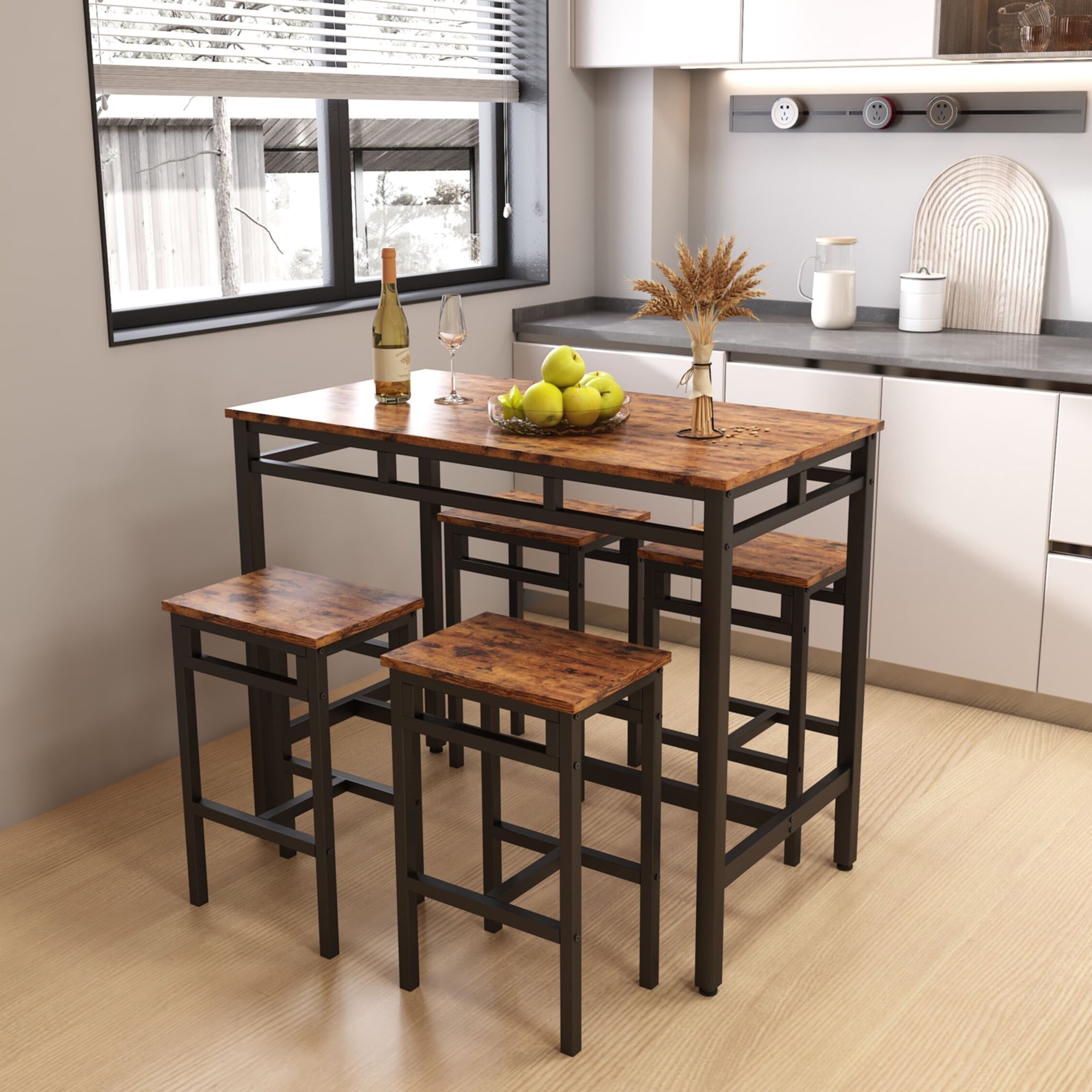enyopro 5-Piece Dining Set, Vintage Rectangular Counter Height Table ...