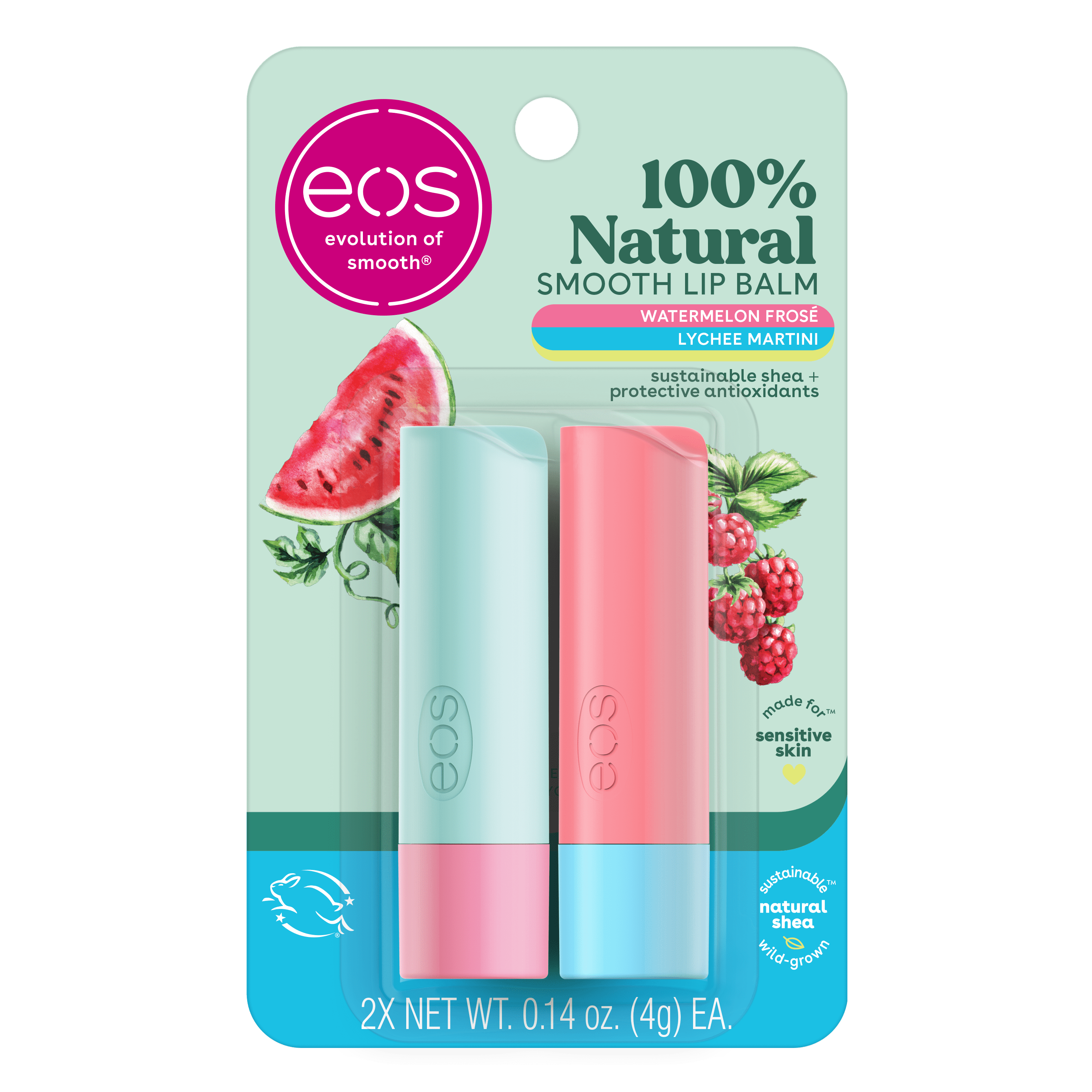 Eos 100 Natural Lip Balm Watermelon Frosé & Lychee Martini 0.14oz