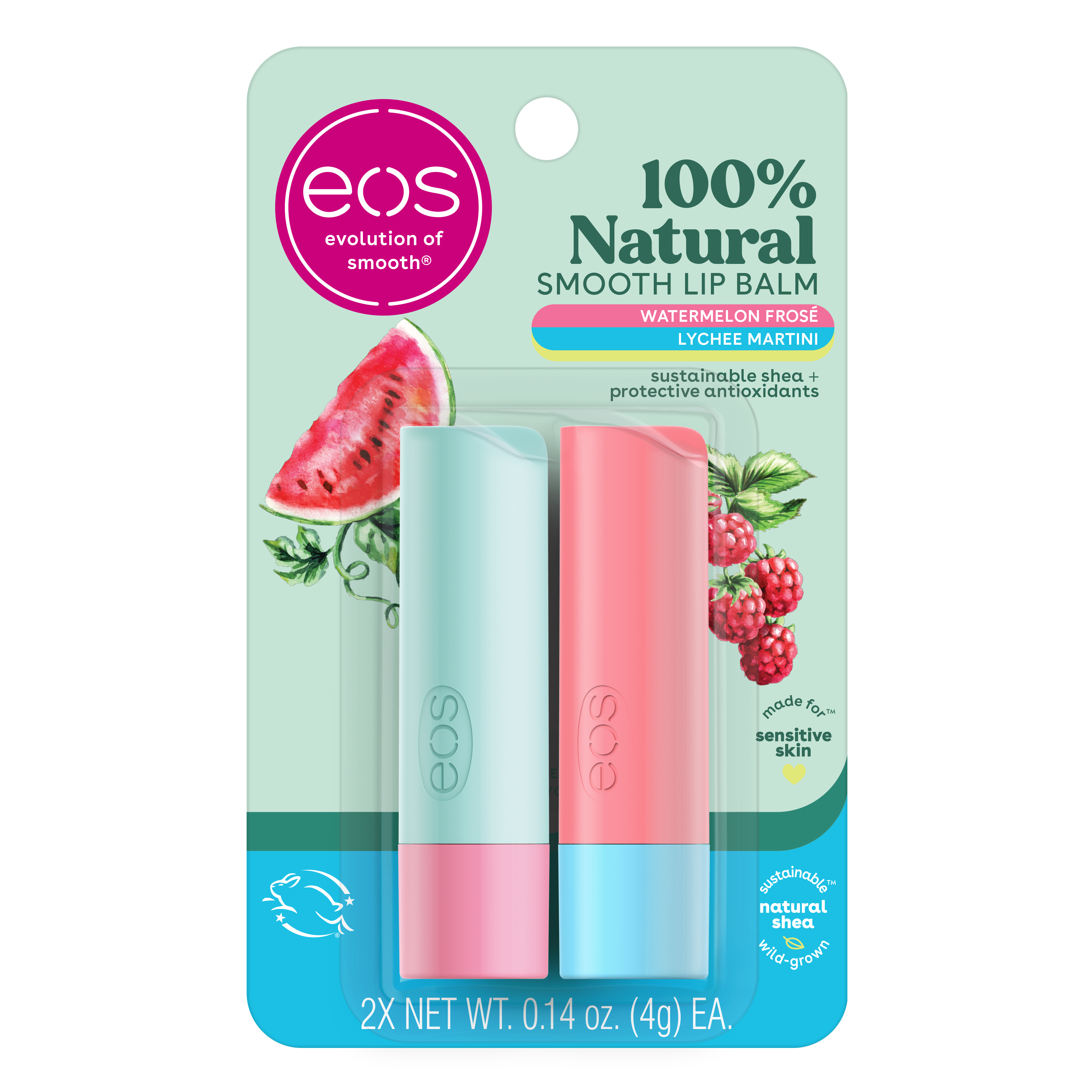 eos 100% Natural Lip Balm - Watermelon Frosé and Lychee Martini | 0.14 oz/2pk - image 1 of 7