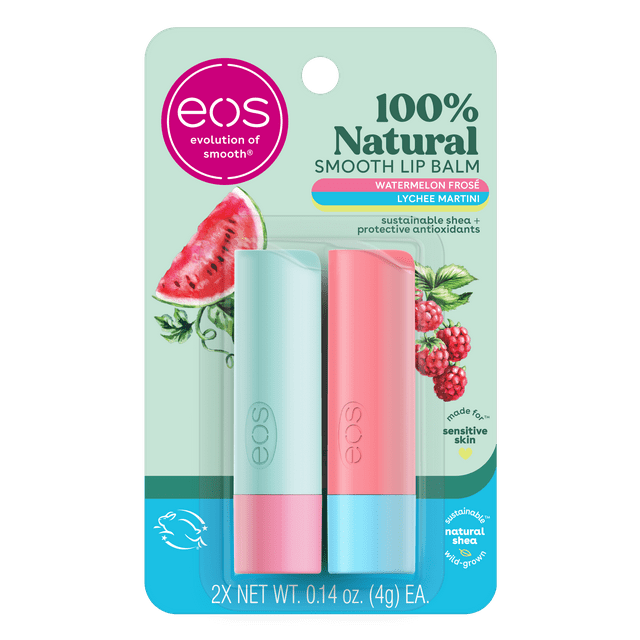 eos 100% Natural Lip Balm - Watermelon Frosé and Lychee Martini | 0.14 oz/2pk