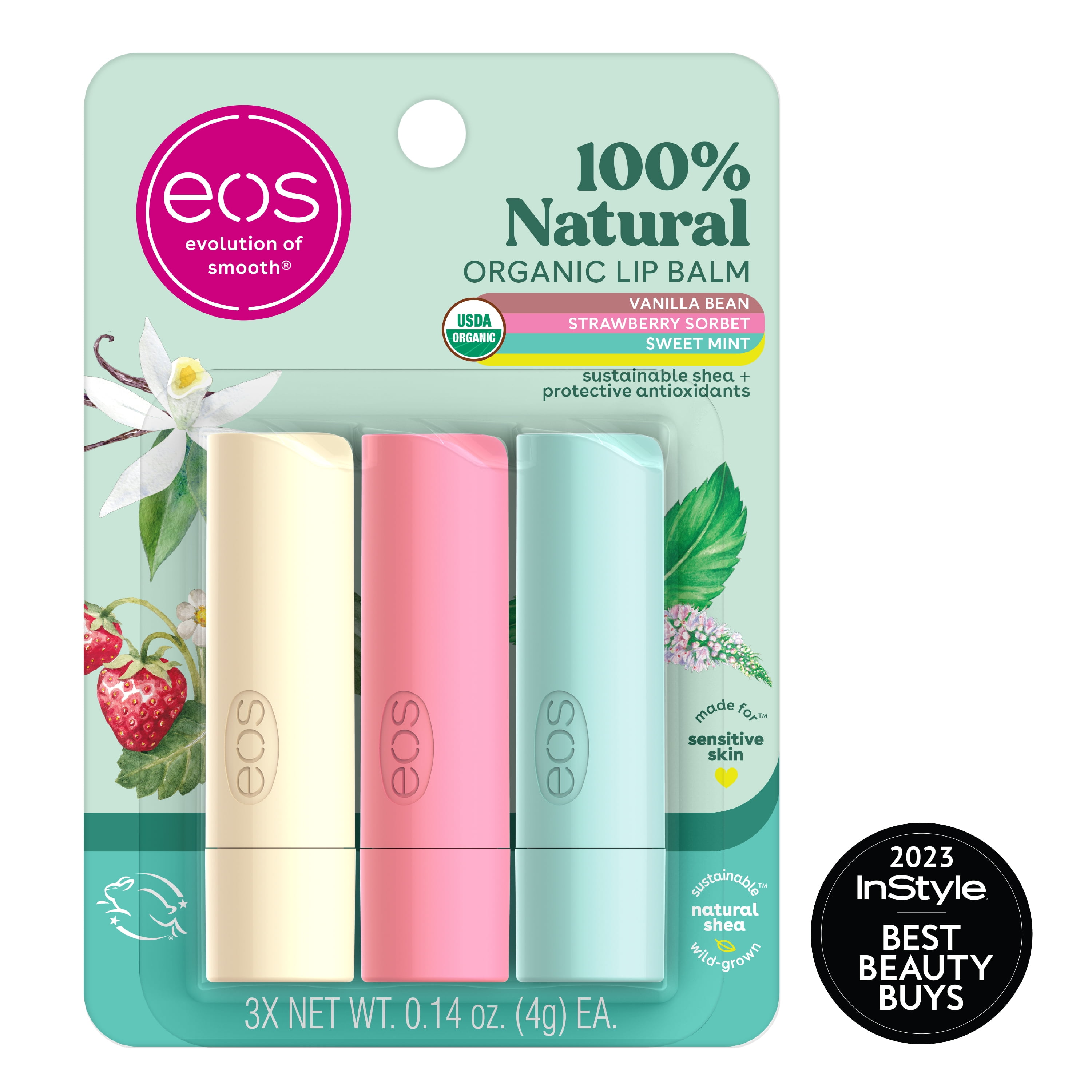 eos 100% Natural & Organic Lip Balm 3-Pack Stick - Lip Moisturizer Variety Pack