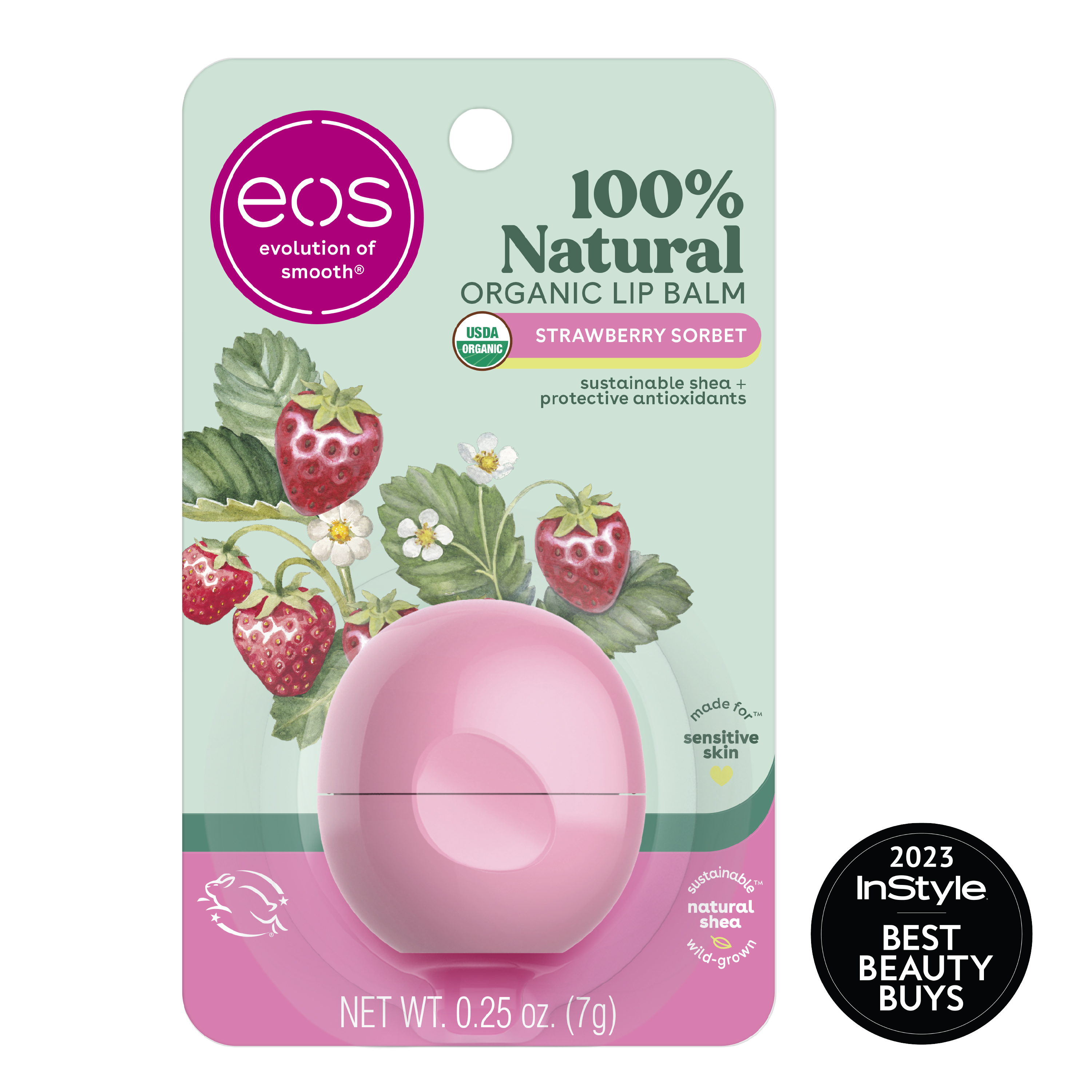 eos 100% Natural & Organic Lip Balm Sphere - Strawberry Sorbet | 0.25 oz - image 1 of 8