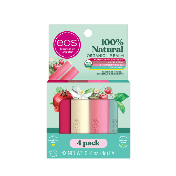 Eos 100 Natural & Organic Lip Balm Sticks Variety Pack 0.14 oz 4