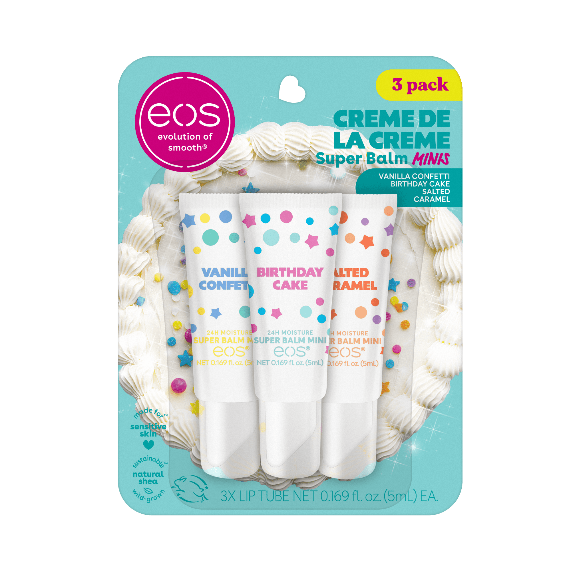 eos 24H Moisture Super Balm Minis- Crème De La Crème, Lip Sleeping Mask, 0.169 fl oz, 3-Pack
