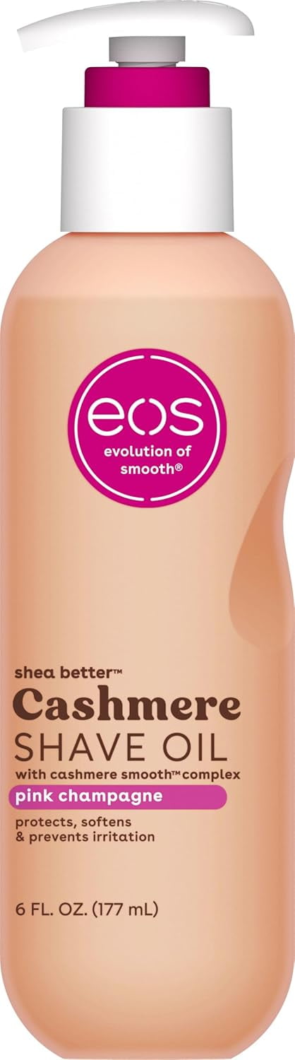 eos Cashmere Shave Oil, Pink Champagne, Soothing and Moisturizing, Prevents Irritation and Razor Burn, Entire Bikini Area-Approved, 6 fl oz