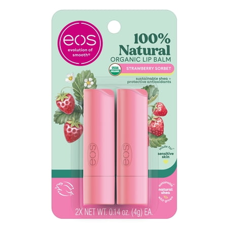 eos Organic Lip Balm Stick, Strawberry Sorbet, 2 Ct