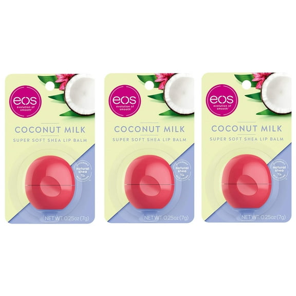 eos Evolution of Smooth Visibly Soft Lip Balm Sphere Coconut Milk, 0.25 oz, 3 Pack