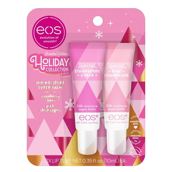 eos Holiday 24H Moisture Super Balm- Strawberry Cheer & Pink Champagne, 0.35 fl oz, 2-Pack
