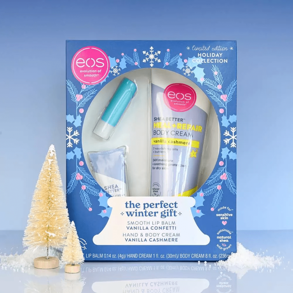 eos Limited Edition Holiday Collection, Vanilla Cashmere Hand & Body Cream, Vanilla Confetti Lip